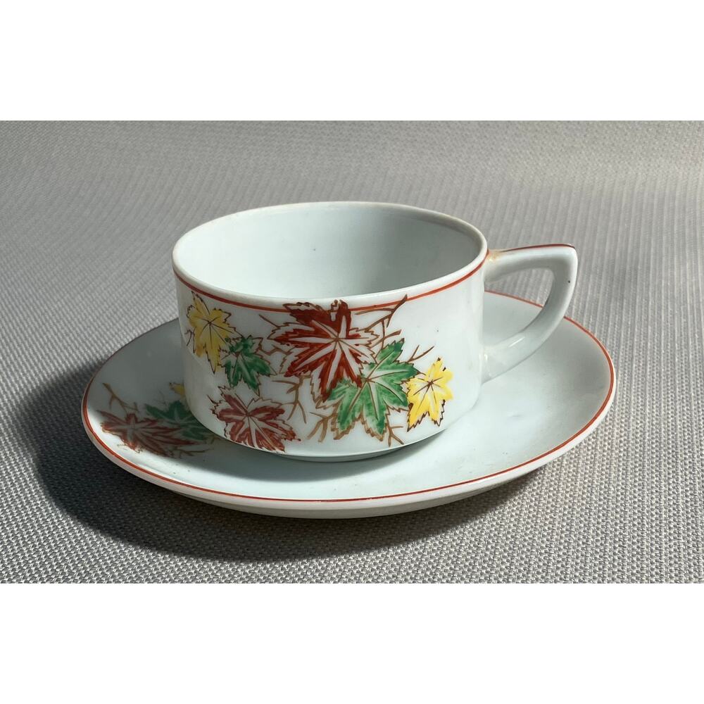 Fall‎ Demitasse Tea Cup & Saucer Hand painted  Leaves OCCUPIED JAPAN